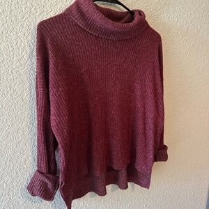 Red Cowl Turtleneck Sweater Oversized Knit